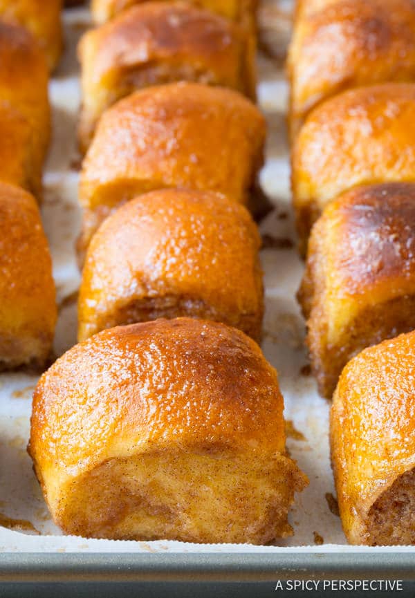 4-Ingredient Cinnamon Sugar Buns - resting on baking sheet after baking.