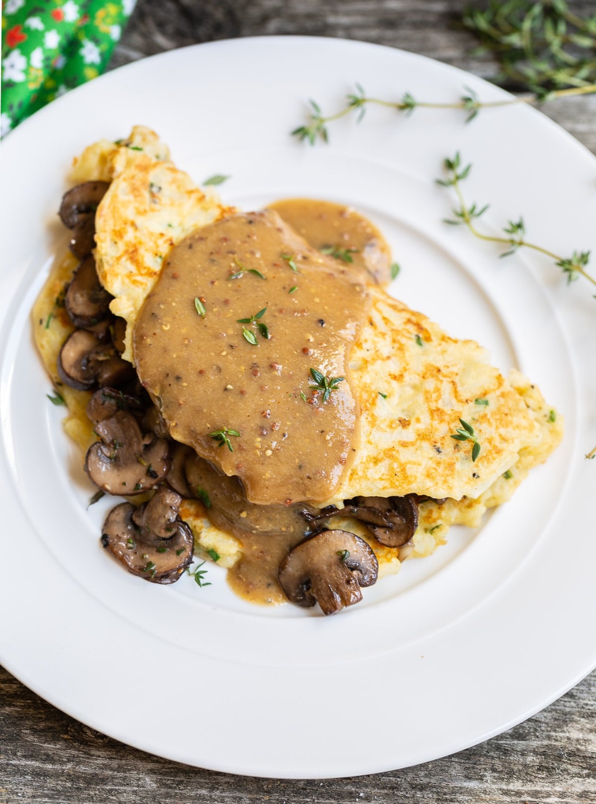 Boxty: Irish Potato Pancakes with Sauteed Mushrooms and Whiskey Gravy #stpaddyday #stpatricksday #irish #recipe
