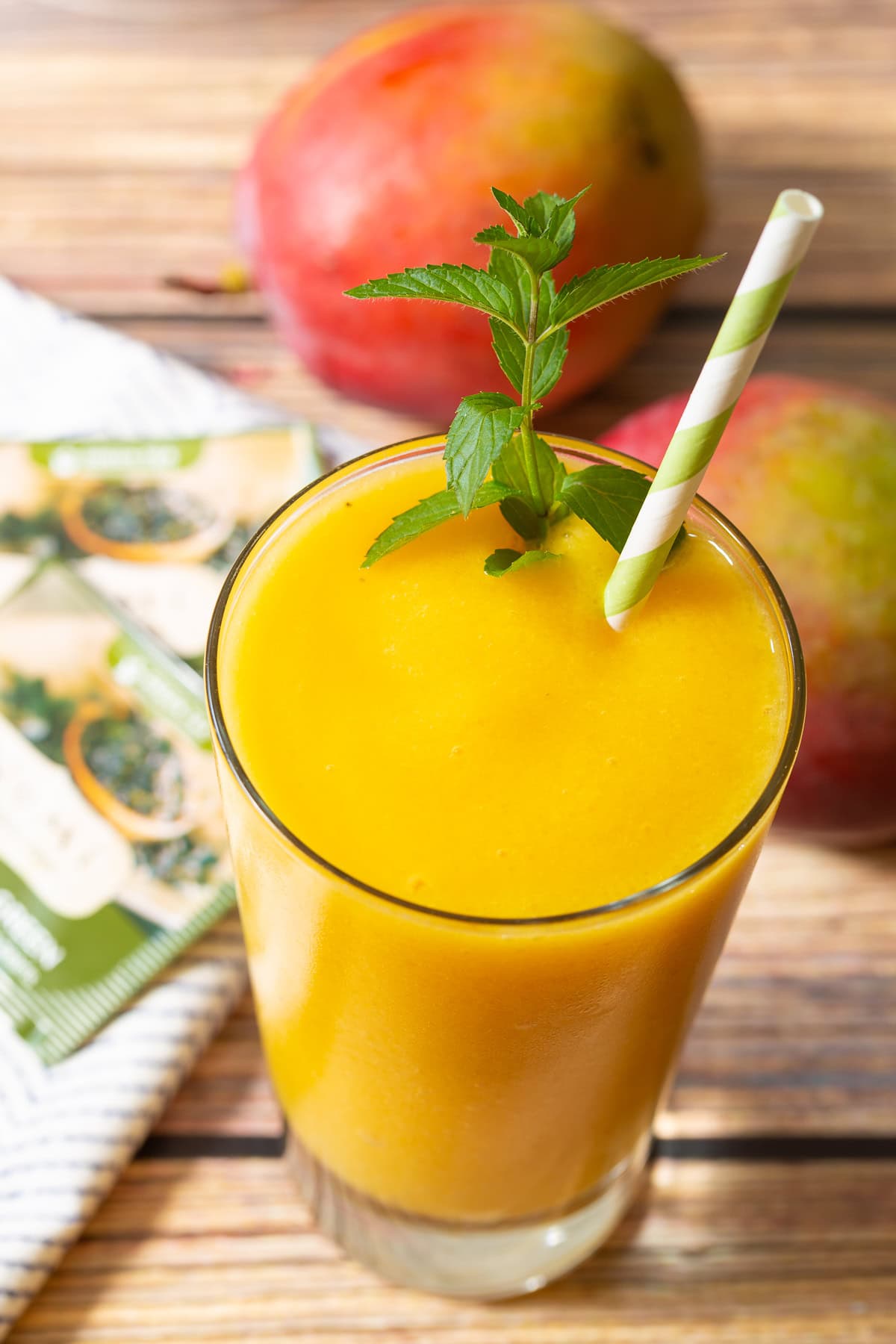 Mango Smoothie closeup view with mint